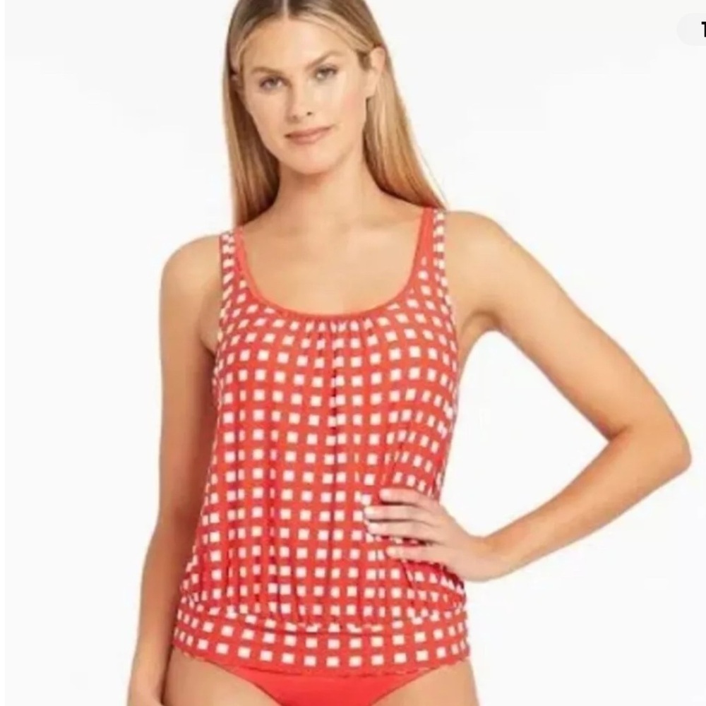 Sea Level Swim Le Damier Blousan Multifit Tankini Red and White Size 14